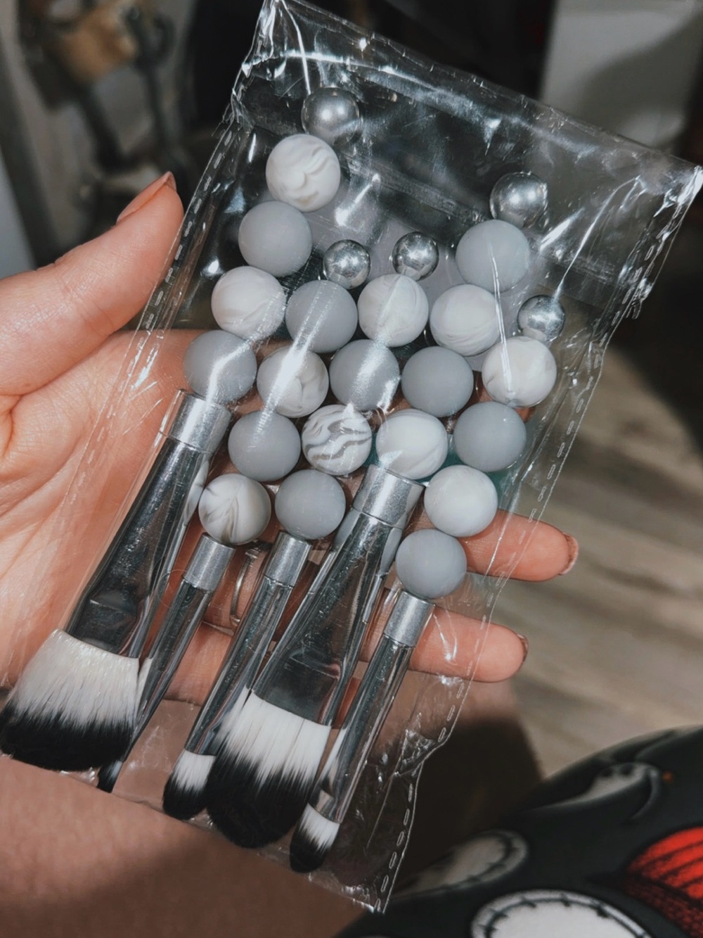 Gray Marble Beaded Makeup Brush Set
